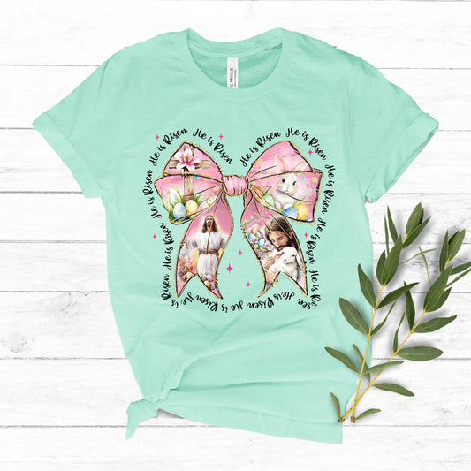 Easter He is Risen Big Bow Shirt - Kids Easter T-shirt Adult, Youth, Toddler Soft, Comfortable Cotton Tee