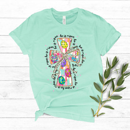 Easter Cross He is Risen Eggs Shirt - Kids Easter T-shirt Adult, Youth, Toddler Soft, Comfortable Cotton Tee