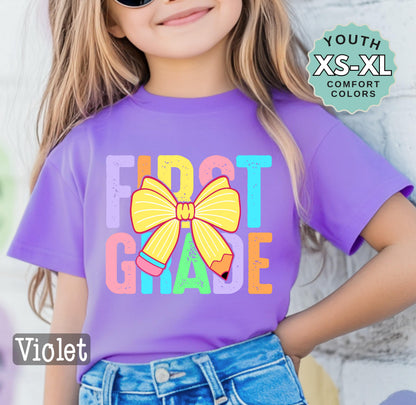 First grade girls shirt 1st grade back to school tee first day of school t-shirt cute kids outfit school picture day top fun grade shirt