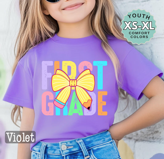 First grade girls shirt 1st grade back to school tee first day of school t-shirt cute kids outfit school picture day top fun grade shirt