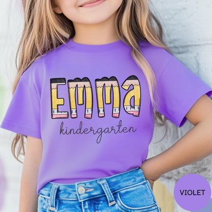 personalized kindergarten pencil name shirt youth comfort colors kids back to school shirt cute first day name tee for kindergarten photos