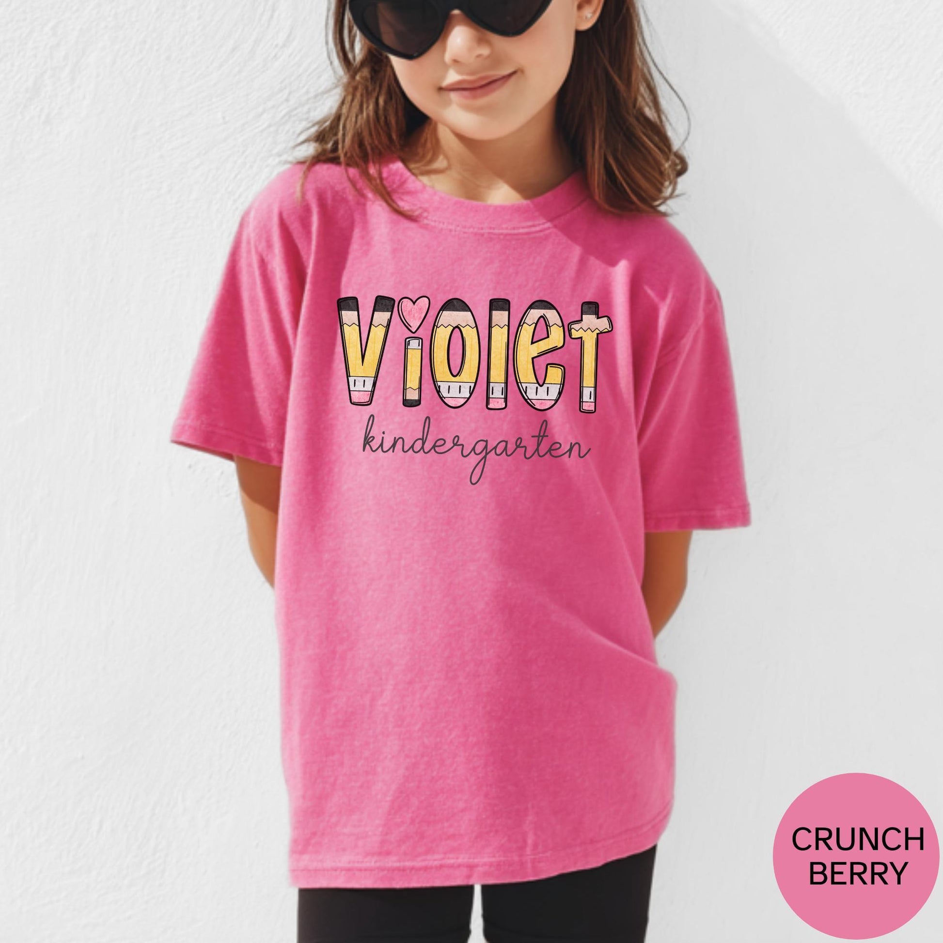 personalized kindergarten pencil name shirt youth comfort colors kids back to school shirt cute first day name tee for kindergarten photos