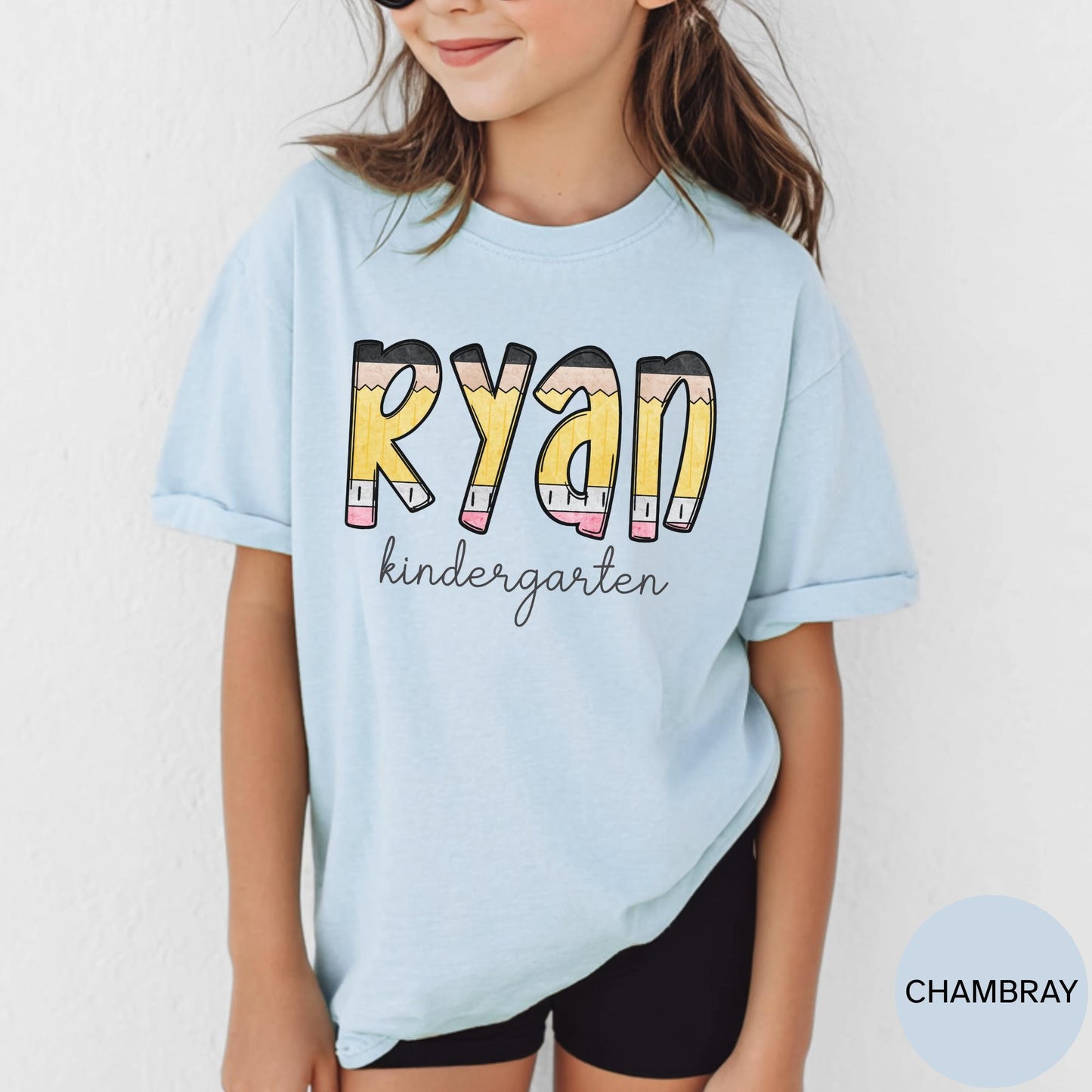 personalized kindergarten pencil name shirt youth comfort colors kids back to school shirt cute first day name tee for kindergarten photos