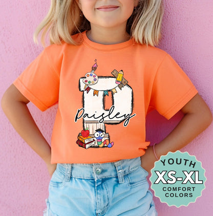 Personalized Initial Back to School Shirt: Custom Name Tee, Girls Outfit