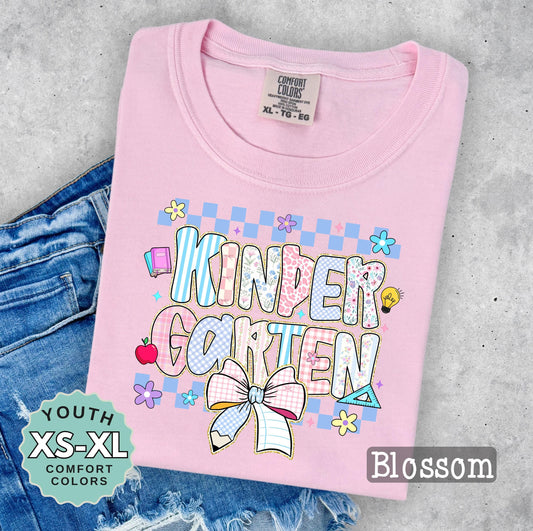 Kindergarten First Day Shirt: Pastel Back to School Tee, Comfort Colors