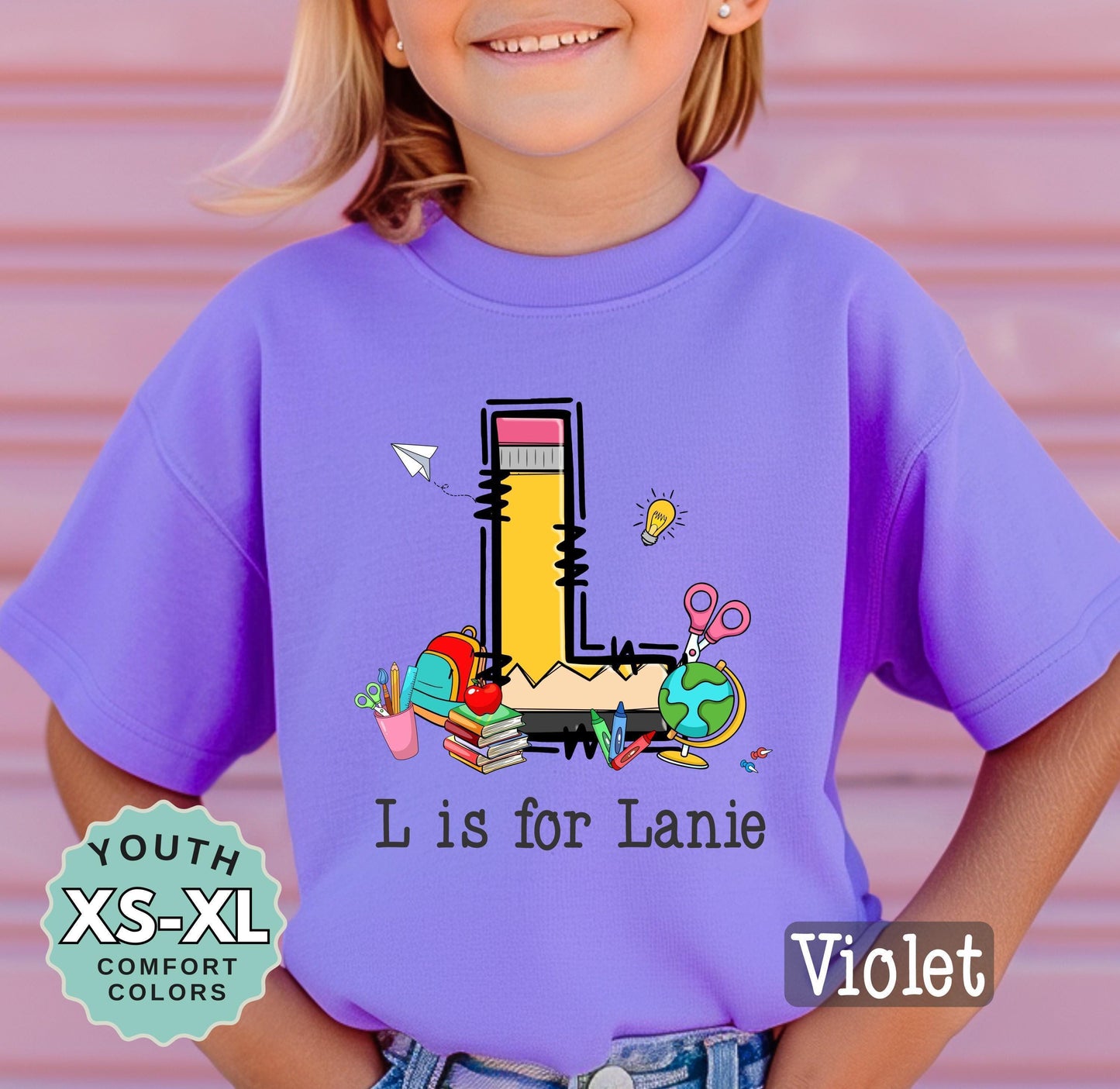Personalized Back to School Shirt: Comfort Colors Pencil Letter Tee