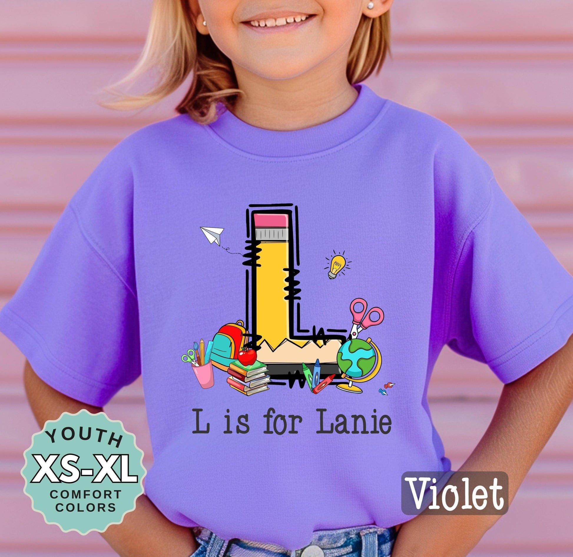 Personalized Back to School Shirt: Comfort Colors Pencil Letter Tee