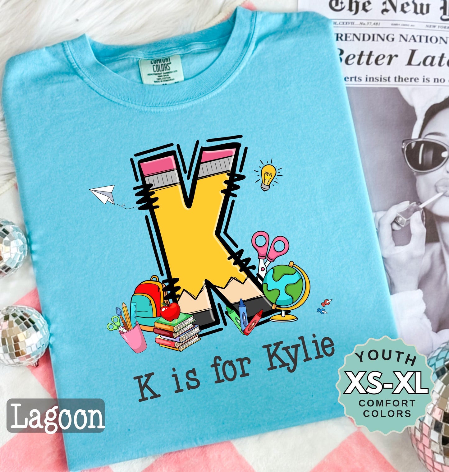 Personalized Back to School Shirt: Comfort Colors Pencil Letter Tee