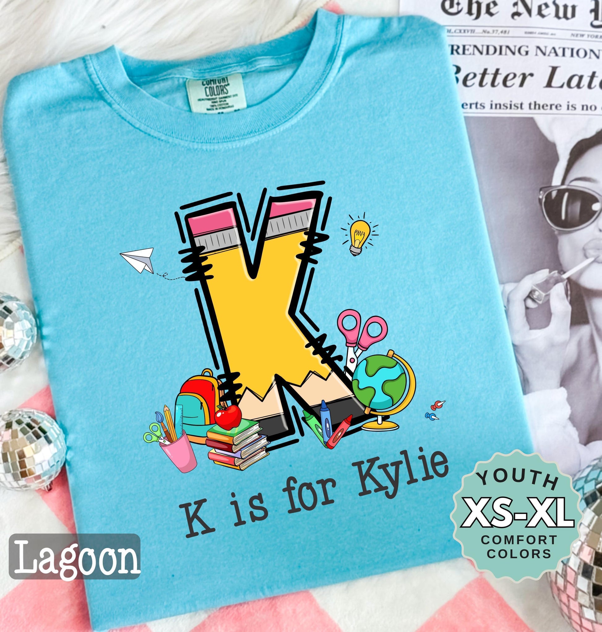 Personalized Back to School Shirt: Comfort Colors Pencil Letter Tee