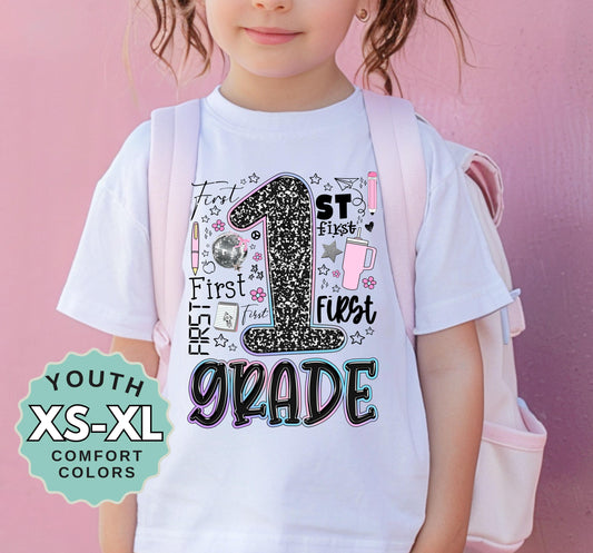 First Grade Girl Shirt: Back To School Tee - Comfort Colors Cotton