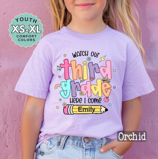 Personalized 3rd Grade Back to School Shirt: Custom Name, Comfort Colors Tee