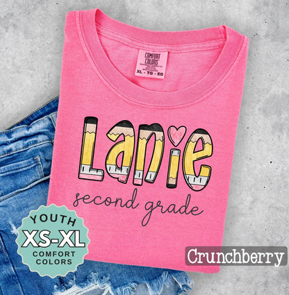 Personalized Second Grade Pencil Name Shirt - Comfort Colors Back to School Tee
