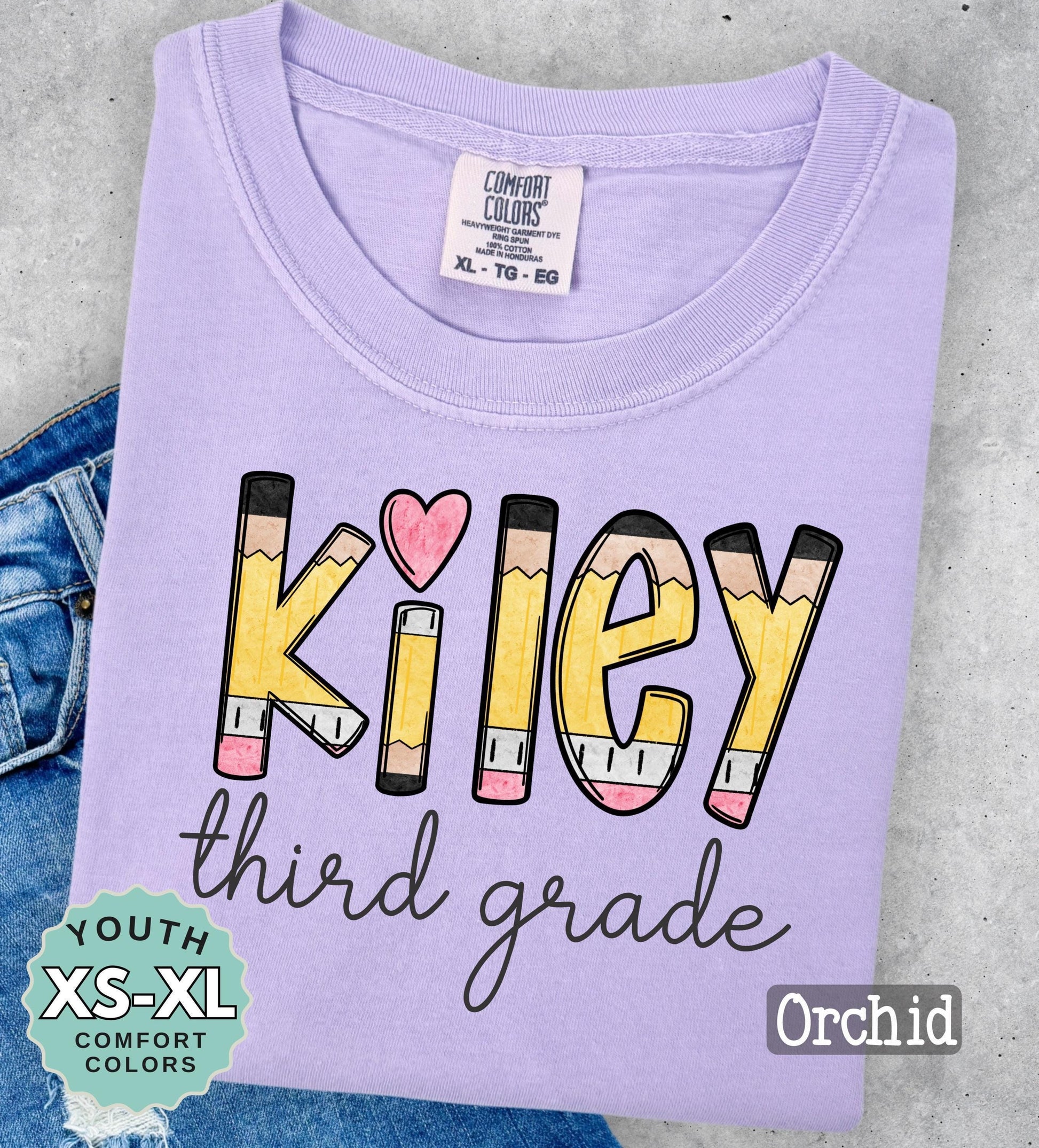 Personalized Third Grade Pencil Name Shirt: Comfort Colors Back to School Tee