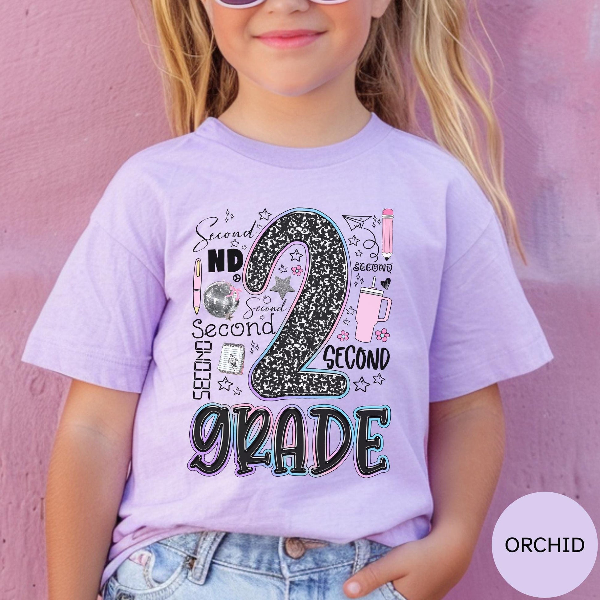 Second Grade Girl Shirt Back to School Tee 2nd Grade First Day Outfit for Daughter Cute Kids T-Shirt, School Photos, Gift for Second Grade