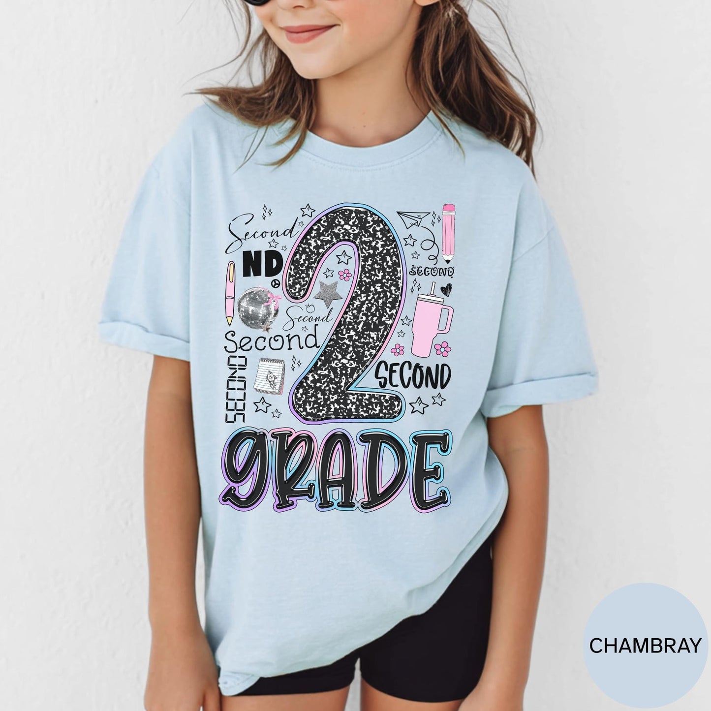 Second Grade Girl Shirt Back to School Tee 2nd Grade First Day Outfit for Daughter Cute Kids T-Shirt, School Photos, Gift for Second Grade