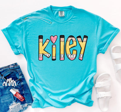 custom name pencil shirt personalized back to school kids tee first day of school shirt name shirt for school personalized outfit for kids