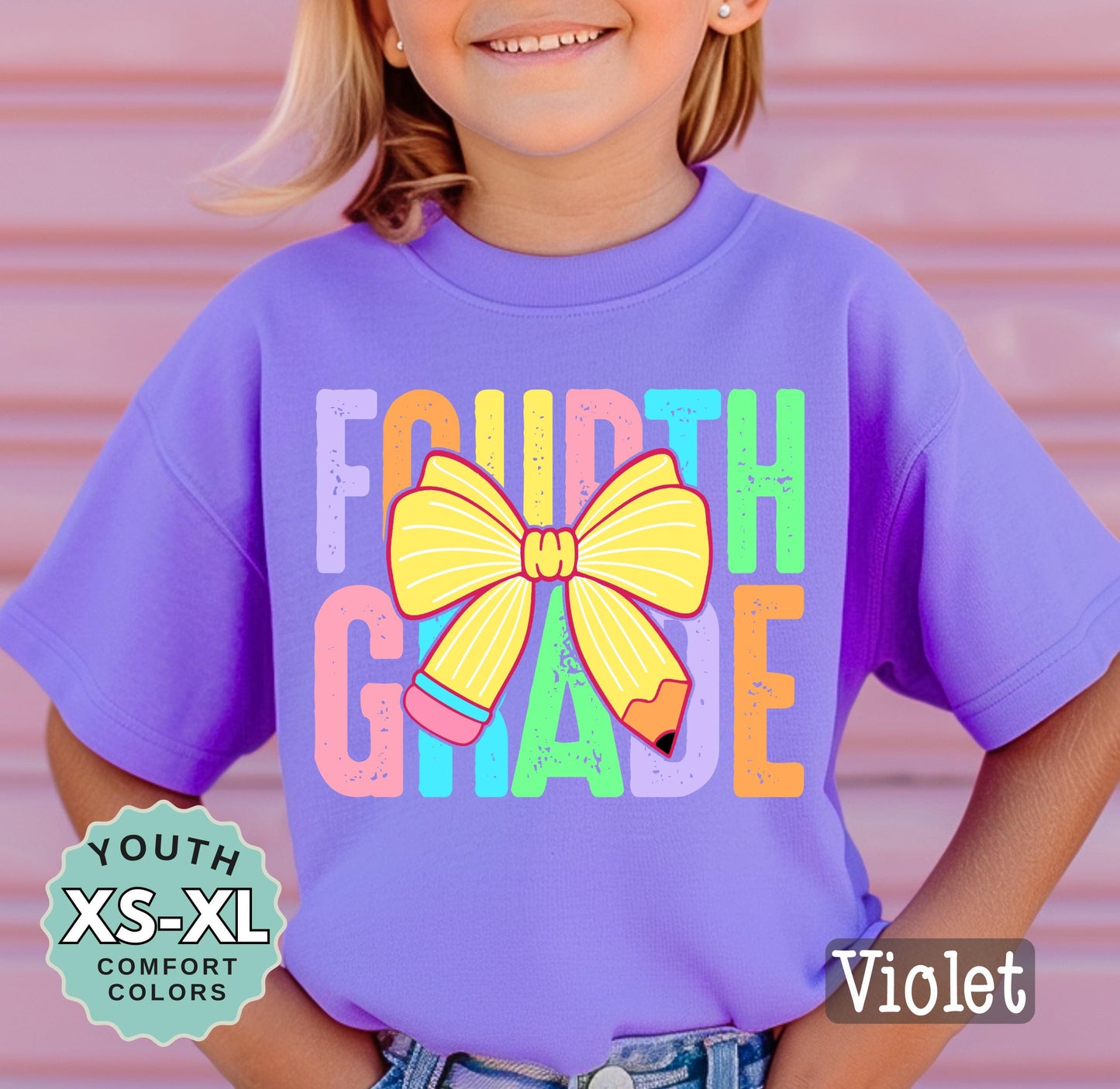 Fourth Grade Girls Back to School Shirt: Bow & Pencil Design
