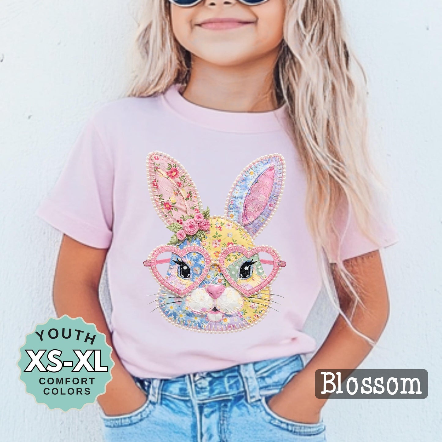 Kids Easter Bunny Shirt Patchwork Glasses Spring Tee