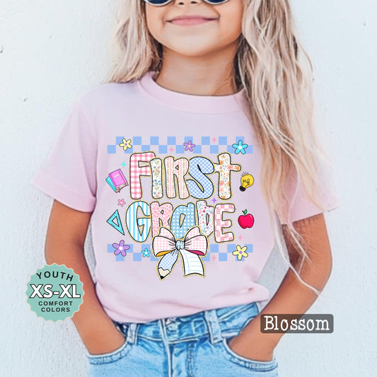 First Grade Girls Back to School Shirt: Comfort Colors Cotton Tee