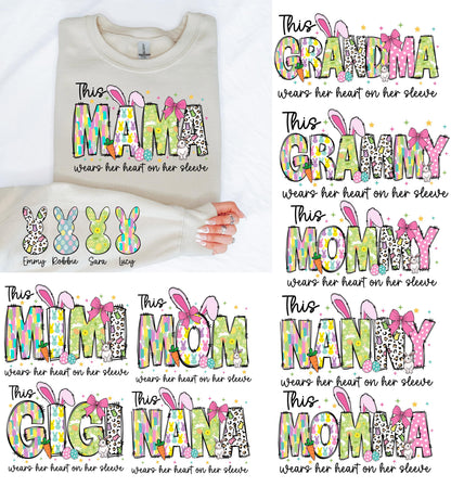Personalized Easter Sweatshirt Bunny Name Sleeve Mama Mom Grandma Gigi Nana Mimi Spring Crewneck