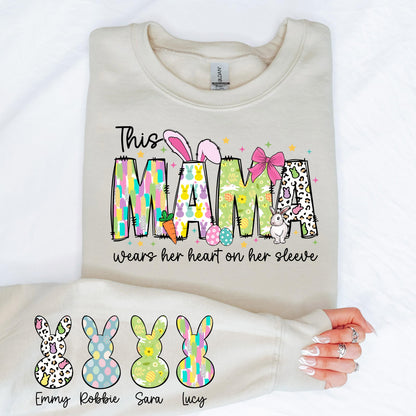 Personalized Easter Sweatshirt Bunny Name Sleeve Mama Mom Grandma Gigi Nana Mimi Spring Crewneck