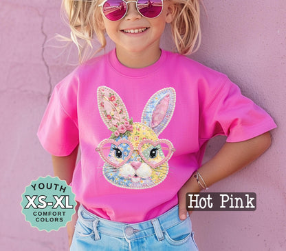 Kids Easter Bunny Shirt Patchwork Glasses Spring Tee
