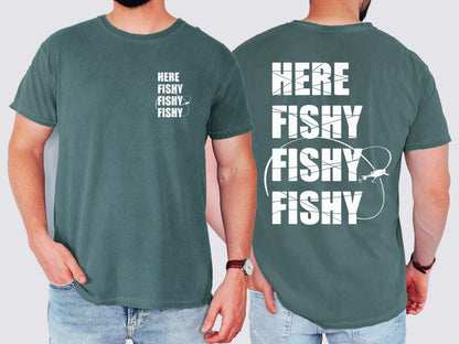 Funny Fishing T-Shirt: Here Fishy, Comfort Colors Lake Life Tee