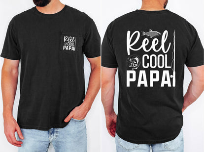 reel cool papa comfort colors pocket tee fishing tshirt funny dad shirt fathers day gift lake day top boat trip fisherman tee outdoor life