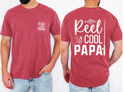 reel cool papa comfort colors pocket tee fishing tshirt funny dad shirt fathers day gift lake day top boat trip fisherman tee outdoor life