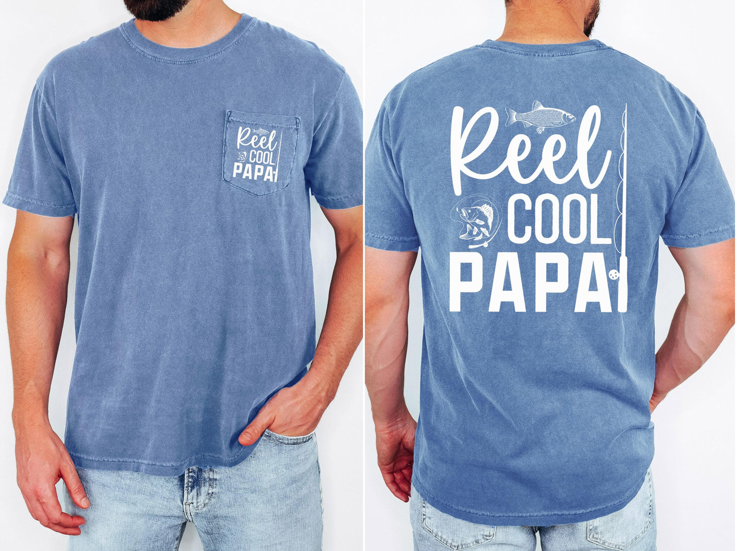 reel cool papa comfort colors pocket tee fishing tshirt funny dad shirt fathers day gift lake day top boat trip fisherman tee outdoor life