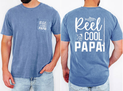 reel cool papa comfort colors pocket tee fishing tshirt funny dad shirt fathers day gift lake day top boat trip fisherman tee outdoor life