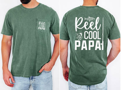 reel cool papa comfort colors pocket tee fishing tshirt funny dad shirt fathers day gift lake day top boat trip fisherman tee outdoor life