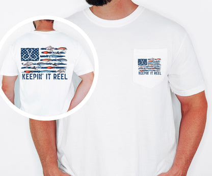 keepin it reel shirt fishing pocket tee patriotic fishing shirt american flag fisherman gift lake life apparel angler gift