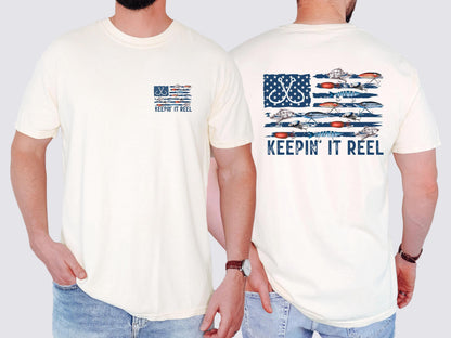 keepin it reel shirt fishing pocket tee patriotic fishing shirt american flag fisherman gift lake life apparel angler gift