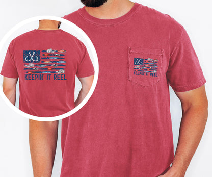 keepin it reel shirt fishing pocket tee patriotic fishing shirt american flag fisherman gift lake life apparel angler gift