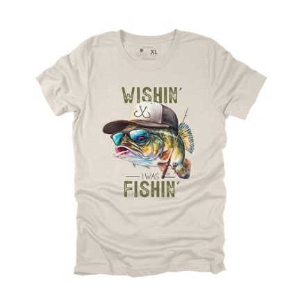 Wishin I was Fishin Sarcastic Fishing T-shirt, Funny Fishing Gift for Men