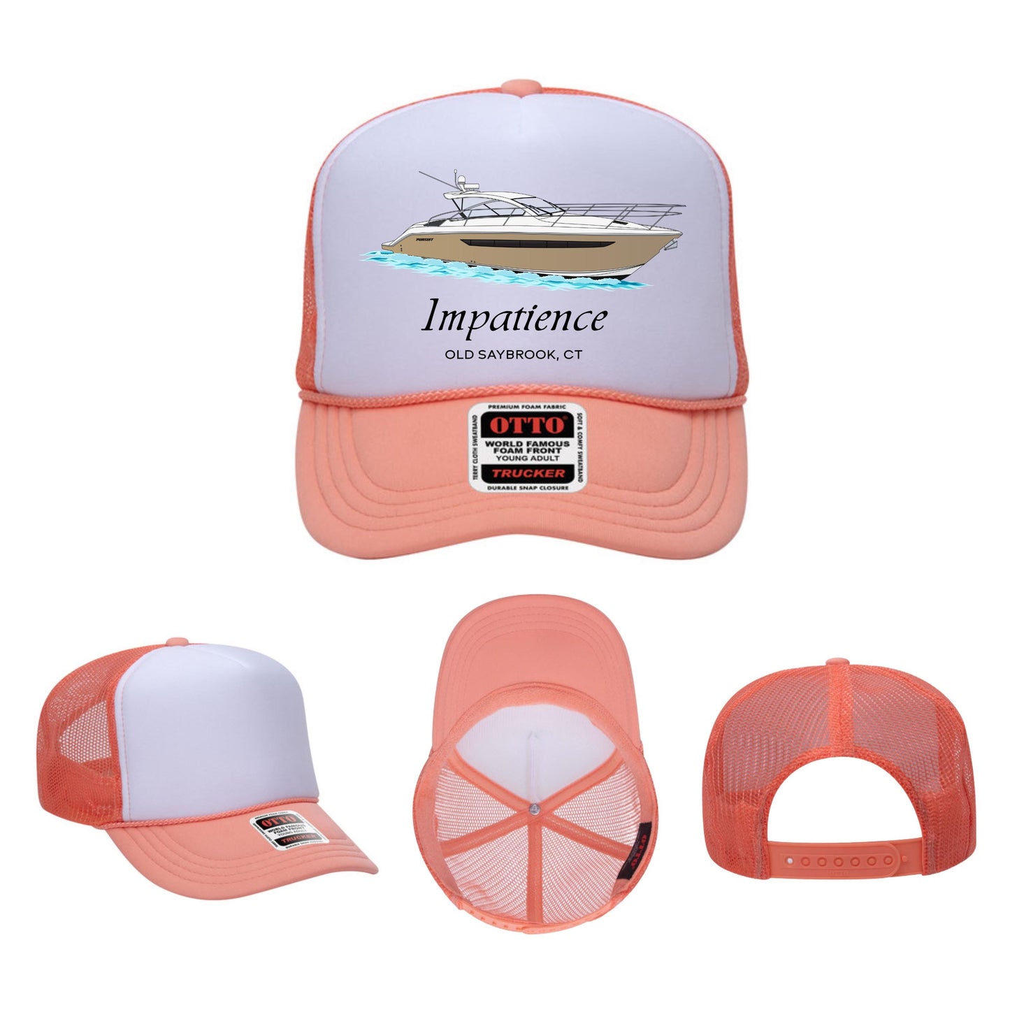 Custom Boat Drawing Foam Trucker Hat – Otto 39-165 Personalized Boat Logo Cap