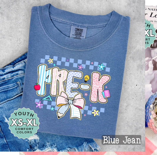 Pre K girls shirt preschool back to school tee first day of school t-shirt cute kids outfit school photo day top fun grade level shirt