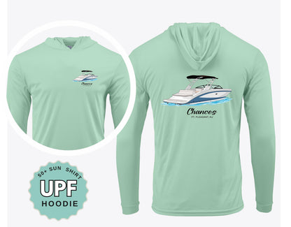 Custom Boat Name UPF 50 Hoodie Long Sleeve Sun Shirt Boating Hoodie