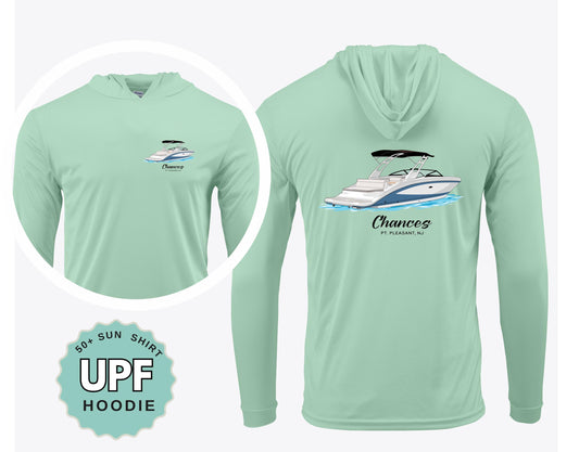 Custom Boat Name UPF 50 Hoodie Long Sleeve Sun Shirt Boating Hoodie