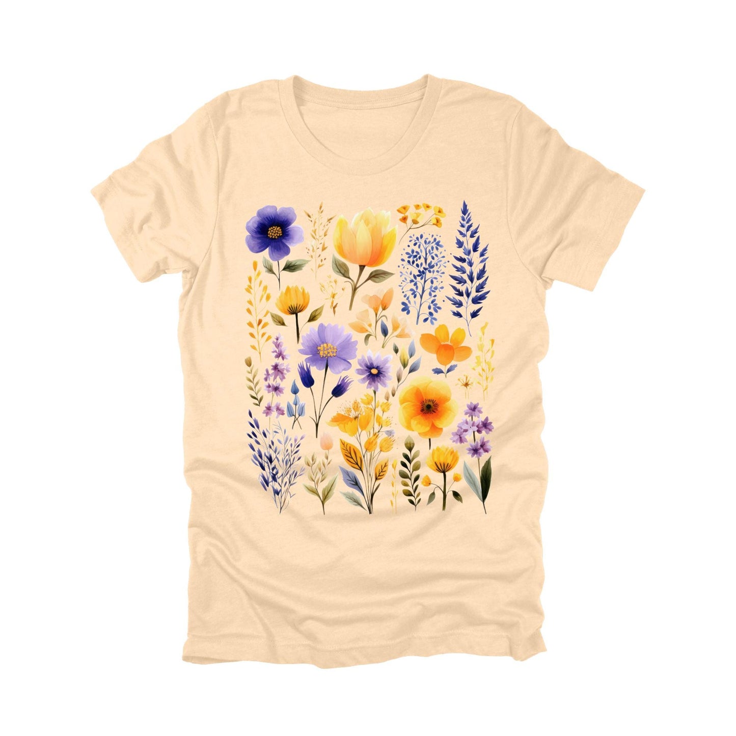 Wildflower T-shirt, Floral Tee, Yellow and Purple Flower Top, Botanical Graphic Shirt, Nature-Inspired Outfit
