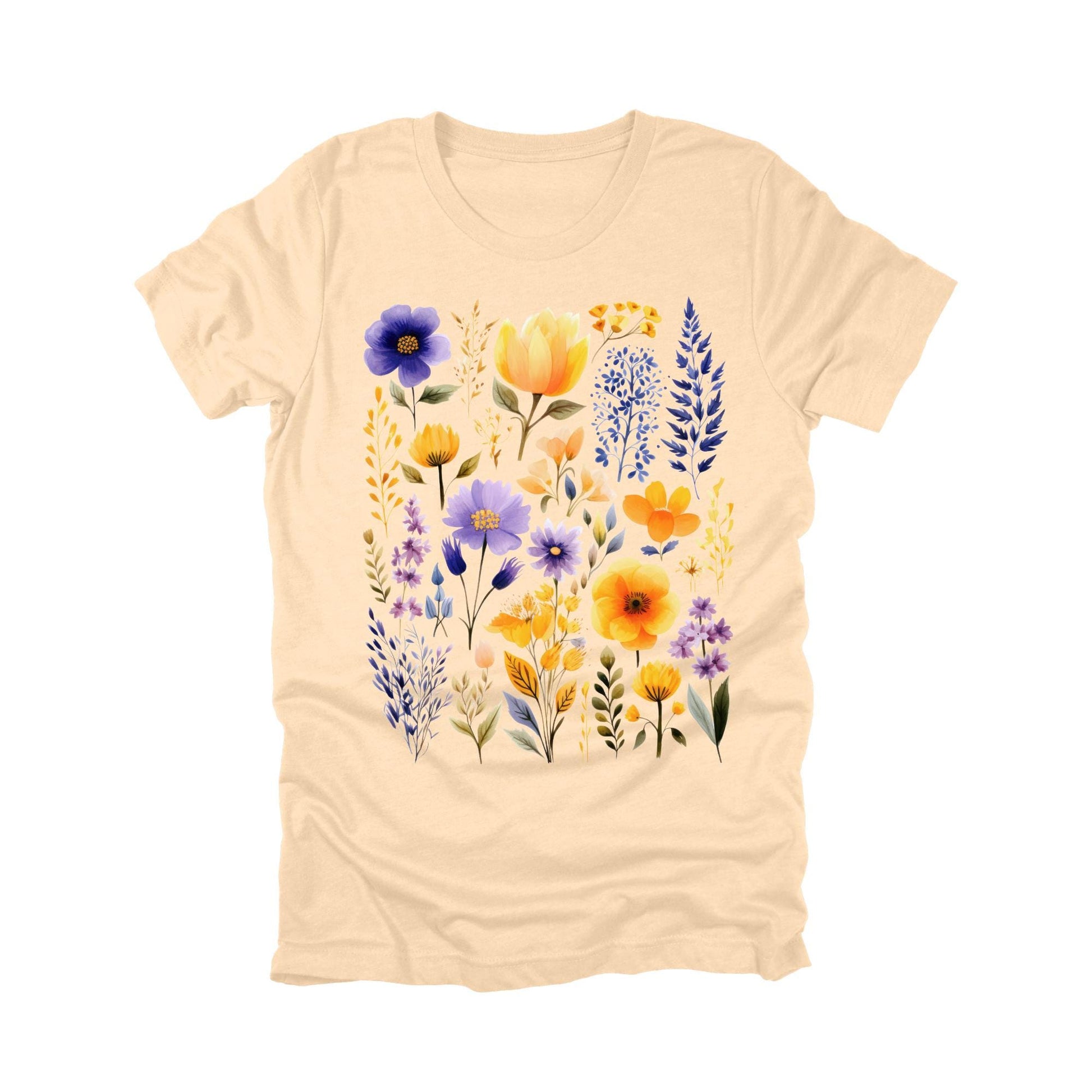Wildflower T-shirt, Floral Tee, Yellow and Purple Flower Top, Botanical Graphic Shirt, Nature-Inspired Outfit
