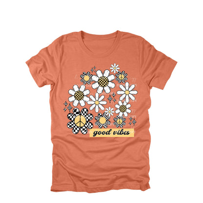 Good Vibes Daisy Shirt, Retro Checkered Daisy Tee, Groovy Flower Shirt, Peace Sign Daisy Shirt, Vintage Floral Graphic Tee, Boho Daisy Shirt