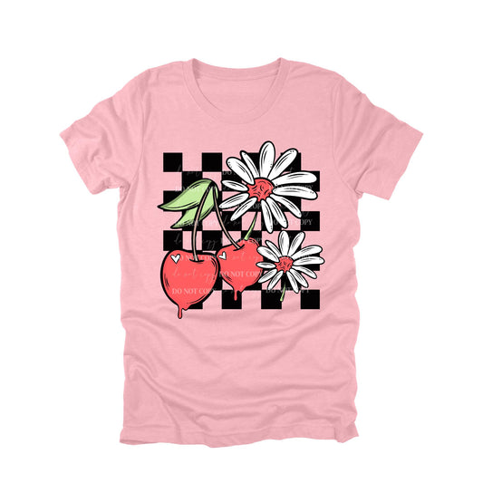 Retro Cherry and Daisy Graphic Tee, Checkered Flower Power Shirt, Pink Coquette Cherry Top, Summer Fruit T-Shirt, Cute Daisy Graphic Tee
