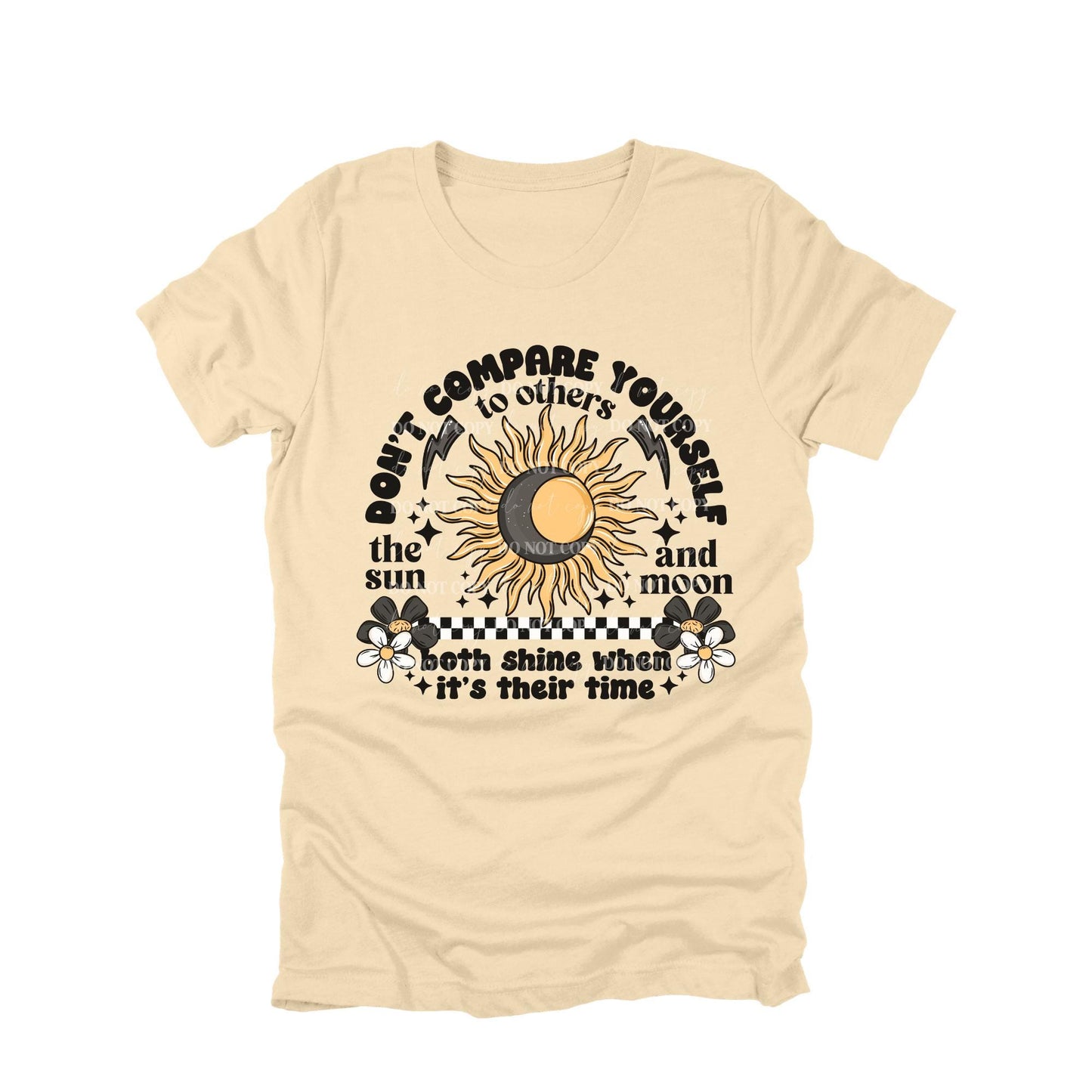Don't Compare Yourself Shirt, Sun and Moon Graphic Tee, Mental Health T-Shirt, Celestial Inspirational Top, Retro Boho Quote Shirt