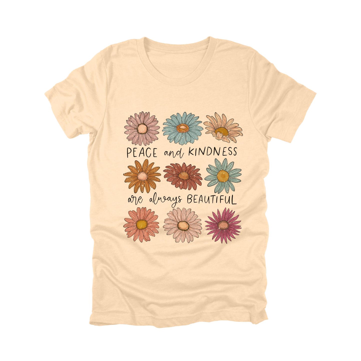 Peace and Kindness Shirt, Boho Wildflower Graphic Tee, Kindness Is Beautiful T-Shirt, Retro Floral Quote Top, Inspirational Flower Shirt
