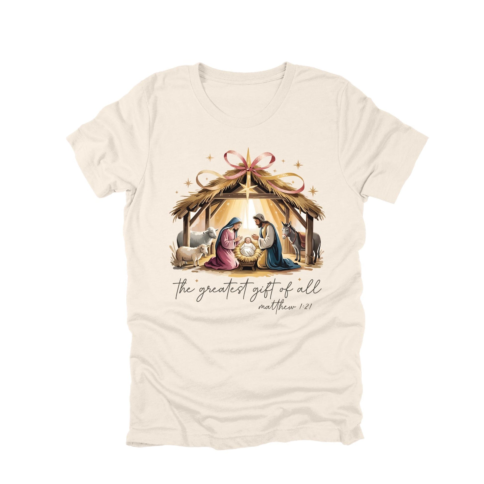 The Greatest Gift of All Shirt, Nativity Scene Christmas Tee, Matthew 1:21 Bible Verse Shirt, Christian Holiday T-Shirt, Religious Jesus Top