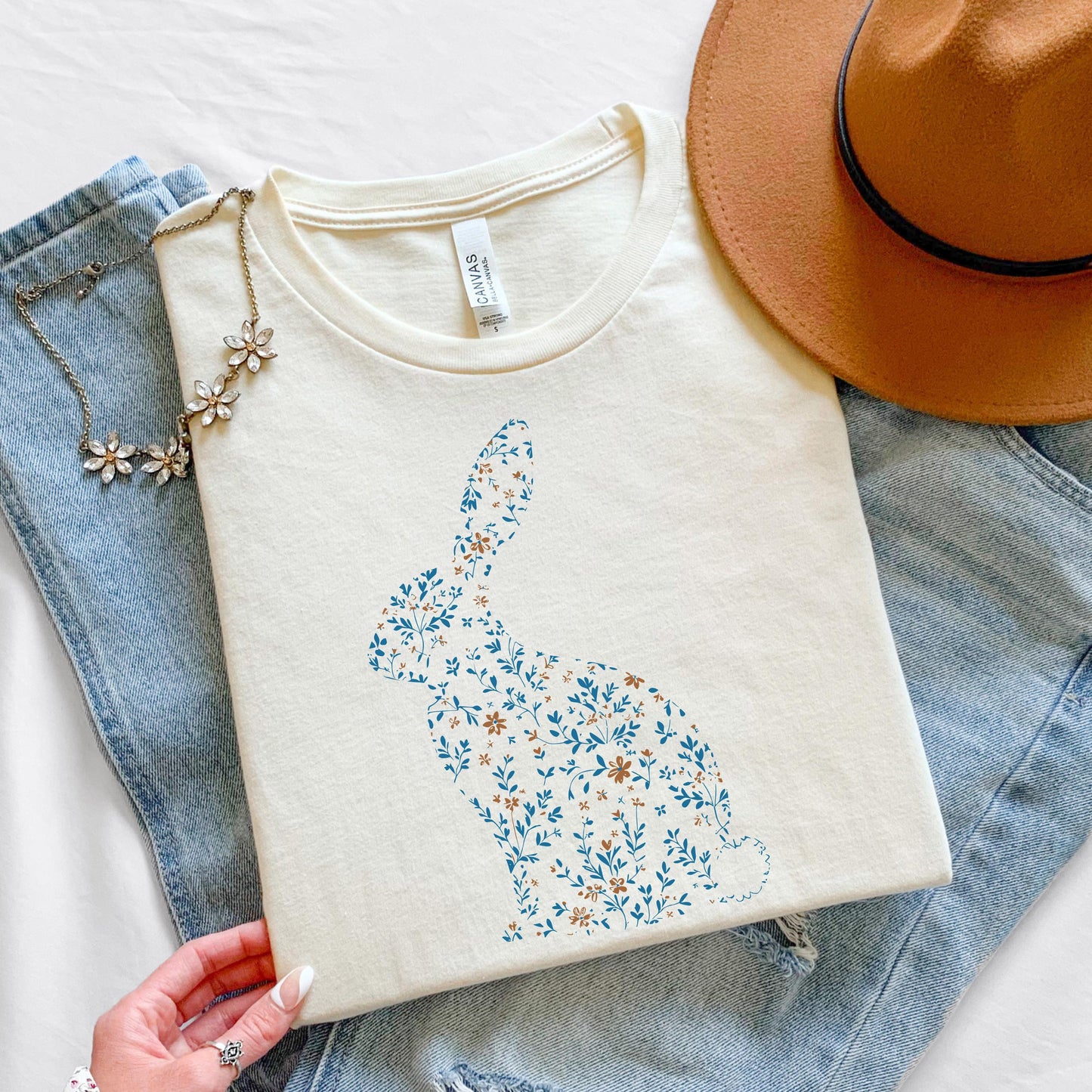 Floral Bunny Easter Graphic Tee: Cottagecore Woodland Animal Shirt