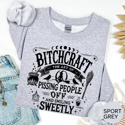 bitchcraft witchy halloween shirt funny witch t-shirt sassy fall graphic tee sarcastic saying spooky season top witch vibes shirt