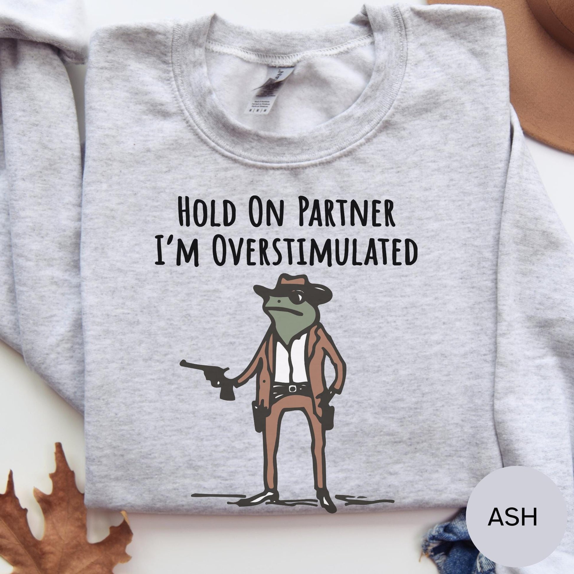 Hold on Partner Im Overstimulated T-shirt, Funny Animal Graphic Sweatshirt, Casual Cotton Top, Quirky Pet Lover Gift, Oversized Style